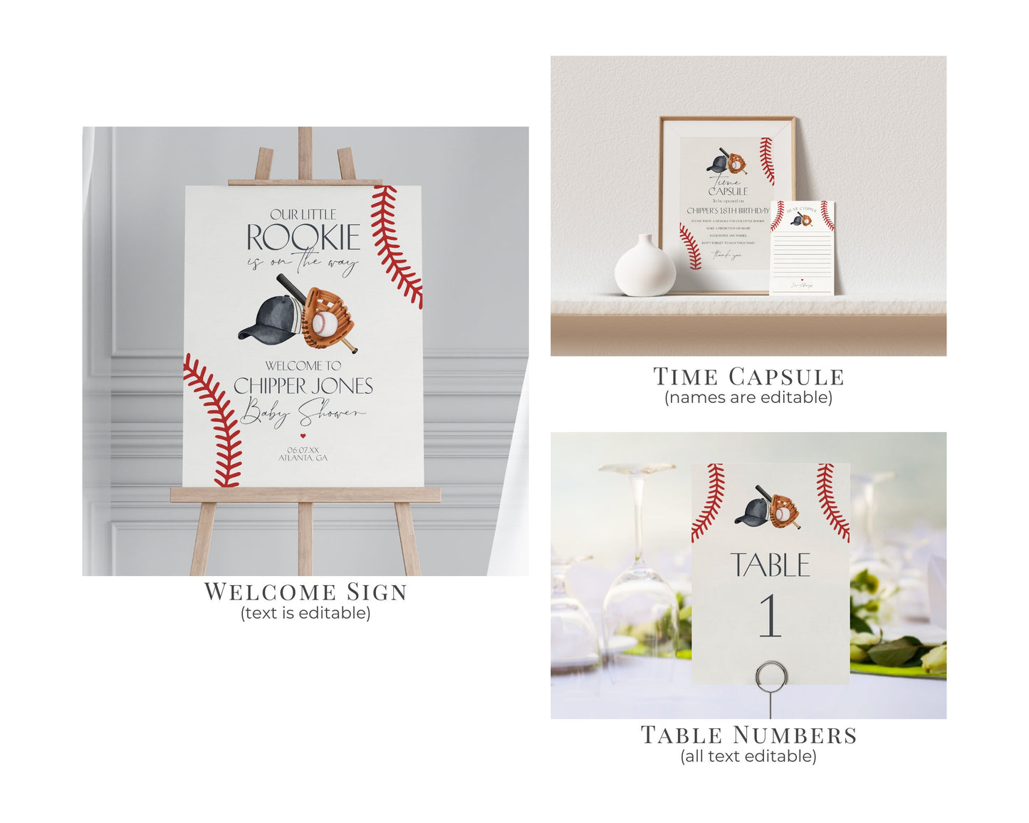 Baseball Baby Shower Bundle Printable Template, Little Rookie Theme Shower for Boy, Little Slugger Sprinkle for Grand Slam Co-Ed Baby Shower