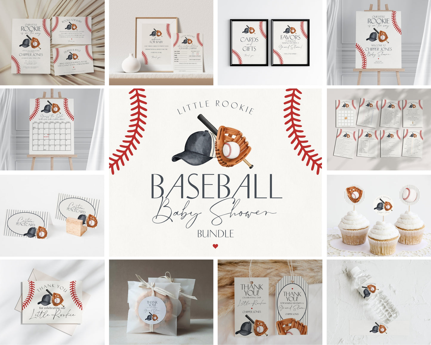 Baseball Baby Shower Bundle Printable Template, Little Rookie Theme Shower for Boy, Little Slugger Sprinkle for Grand Slam Co-Ed Baby Shower