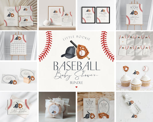 Baseball Baby Shower Bundle Printable Template, Little Rookie Theme Shower for Boy, Little Slugger Sprinkle for Grand Slam Co-Ed Baby Shower