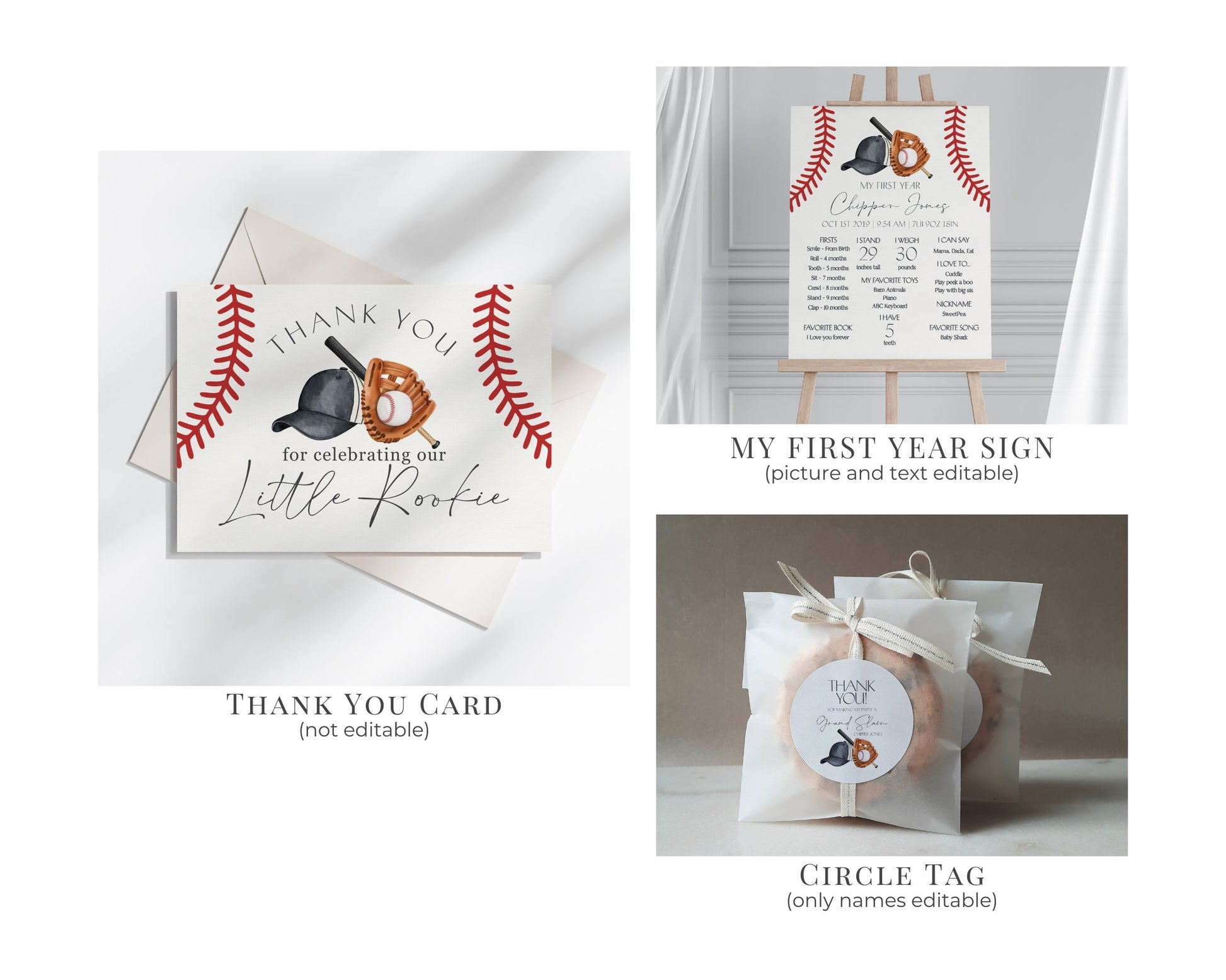 Baseball First Birthday Bundle Template, Little Rookie Theme 1st Birthday for Boy, Little Slugger Party for Grand Slam Birthday Decor