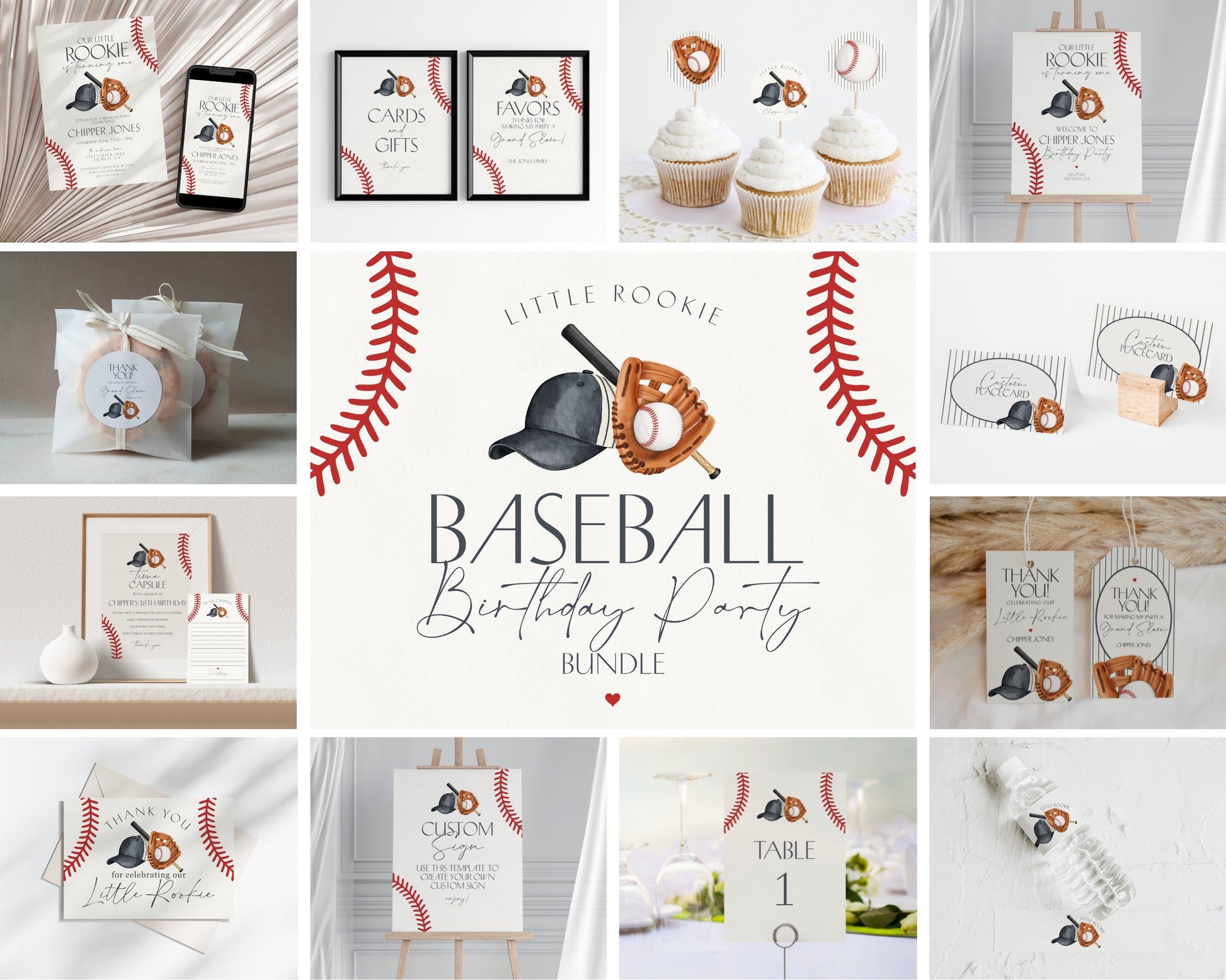 Baseball Birthday Bundle Printable Template, Little Rookie Theme Birthday for Boy, Little Slugger Party for Grand Slam Birthday Decor