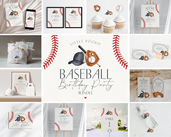 Baseball Birthday Bundle Printable Template, Little Rookie Theme Birthday for Boy, Little Slugger Party for Grand Slam Birthday Decor