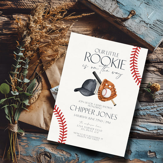 Baseball Baby Shower Invitation Printable Template, Little Rookie Theme Shower for Boy, Little Slugger Sprinkle Grand Slam Co-Ed Baby Shower