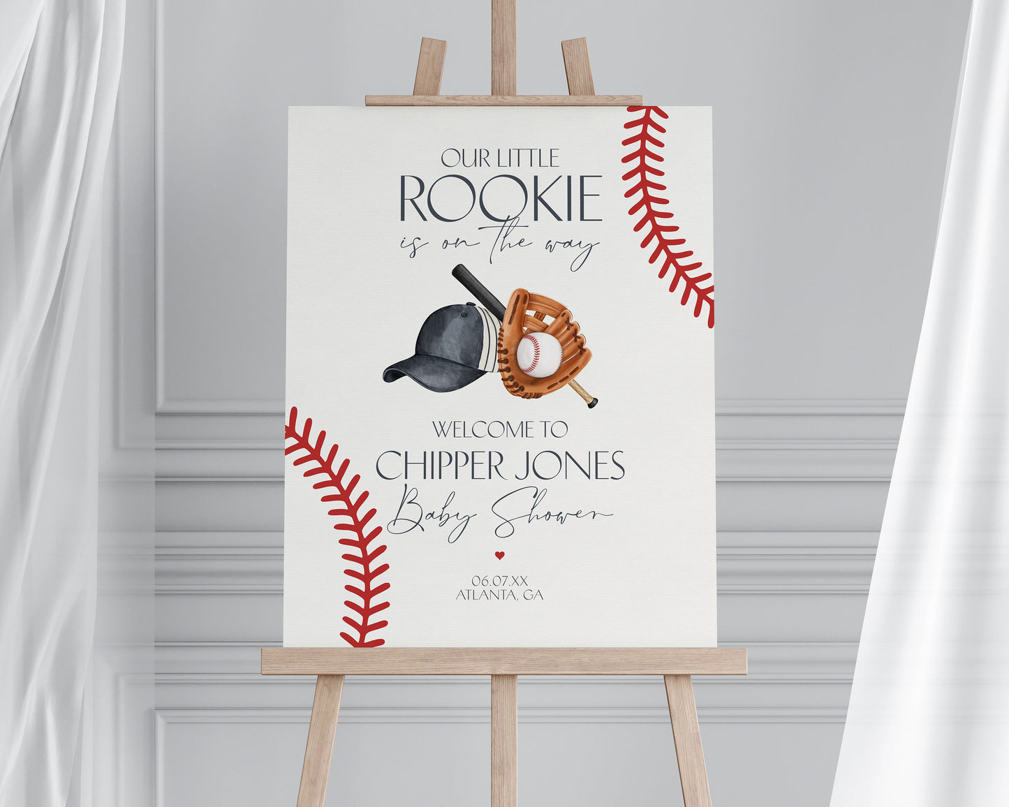 Baseball Baby Shower Welcome Sign Printable Template, Little Rookie Theme Shower for Boy, Little Slugger Sprinkle Grand Slam Co-Ed Shower