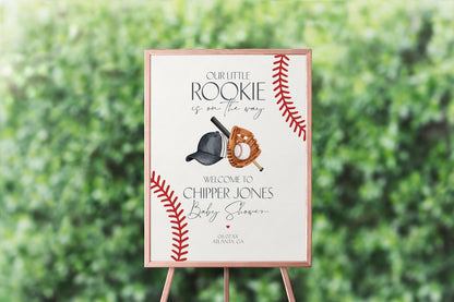 Baseball Baby Shower Welcome Sign Printable Template, Little Rookie Theme Shower for Boy, Little Slugger Sprinkle Grand Slam Co-Ed Shower