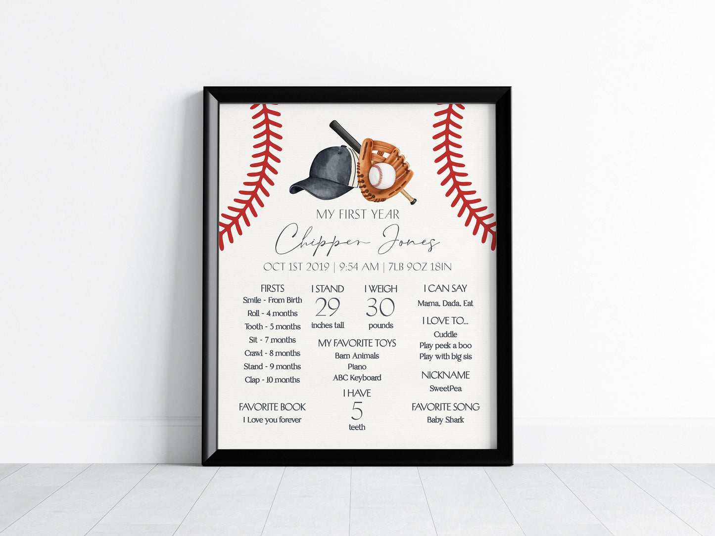 Baseball First Year Milestone Sign Printable Template, Little Rookie Theme 1st Birthday for Boy, Little Slugger Grand Slam Birthday Decor