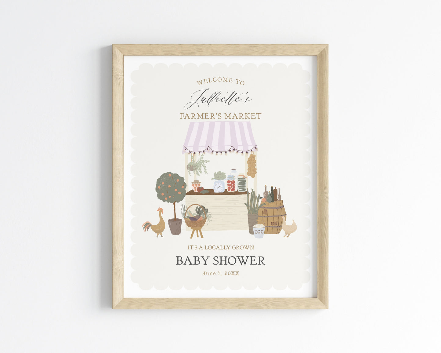 Pink Farmers Market Baby Shower Welcome Sign Printable Template, Farm Fresh Party for Girl Baby Shower, Locally Grown Shower Homegrown Love