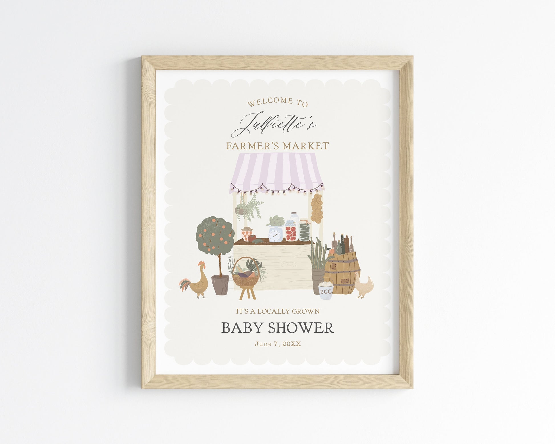 Pink Farmers Market Baby Shower Welcome Sign Printable Template, Farm Fresh Party for Girl Baby Shower, Locally Grown Shower Homegrown Love