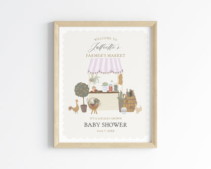 Pink Farmers Market Baby Shower Welcome Sign Printable Template, Farm Fresh Party for Girl Baby Shower, Locally Grown Shower Homegrown Love