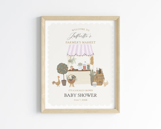 Pink Farmers Market Baby Shower Welcome Sign Printable Template, Farm Fresh Party for Girl Baby Shower, Locally Grown Shower Homegrown Love