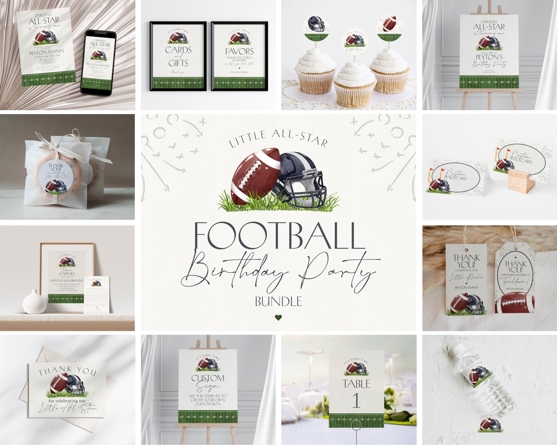 Football Birthday Bundle Printable Template, Little All-Star Theme Birthday for Boy, Little Rookie Party for Touchdown Birthday Decor