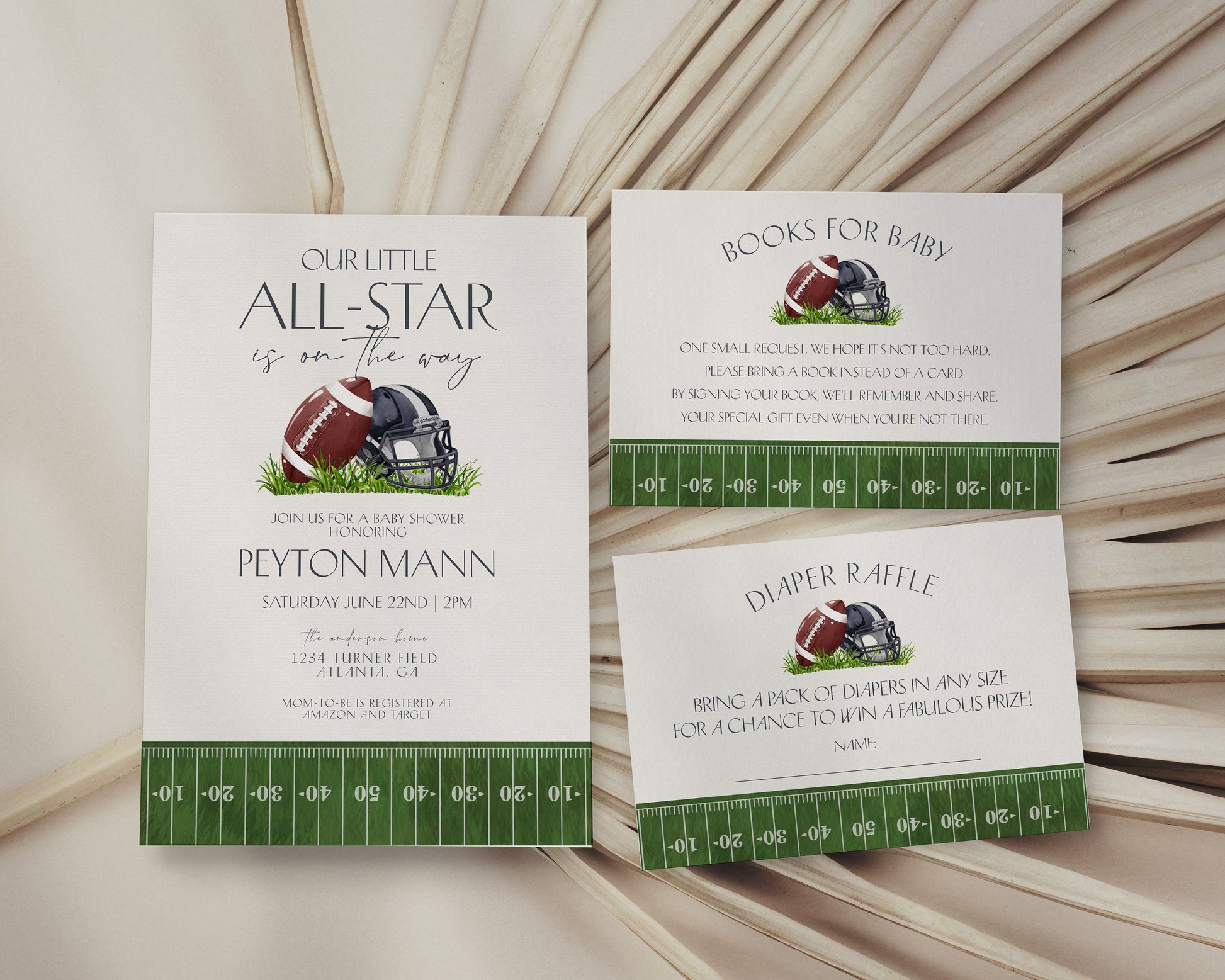 Football Baby Shower Invitation Printable Template, Little All-Star Theme Shower for Boy, Little Rookie Sprinkle Touchdown Co-Ed Baby Shower