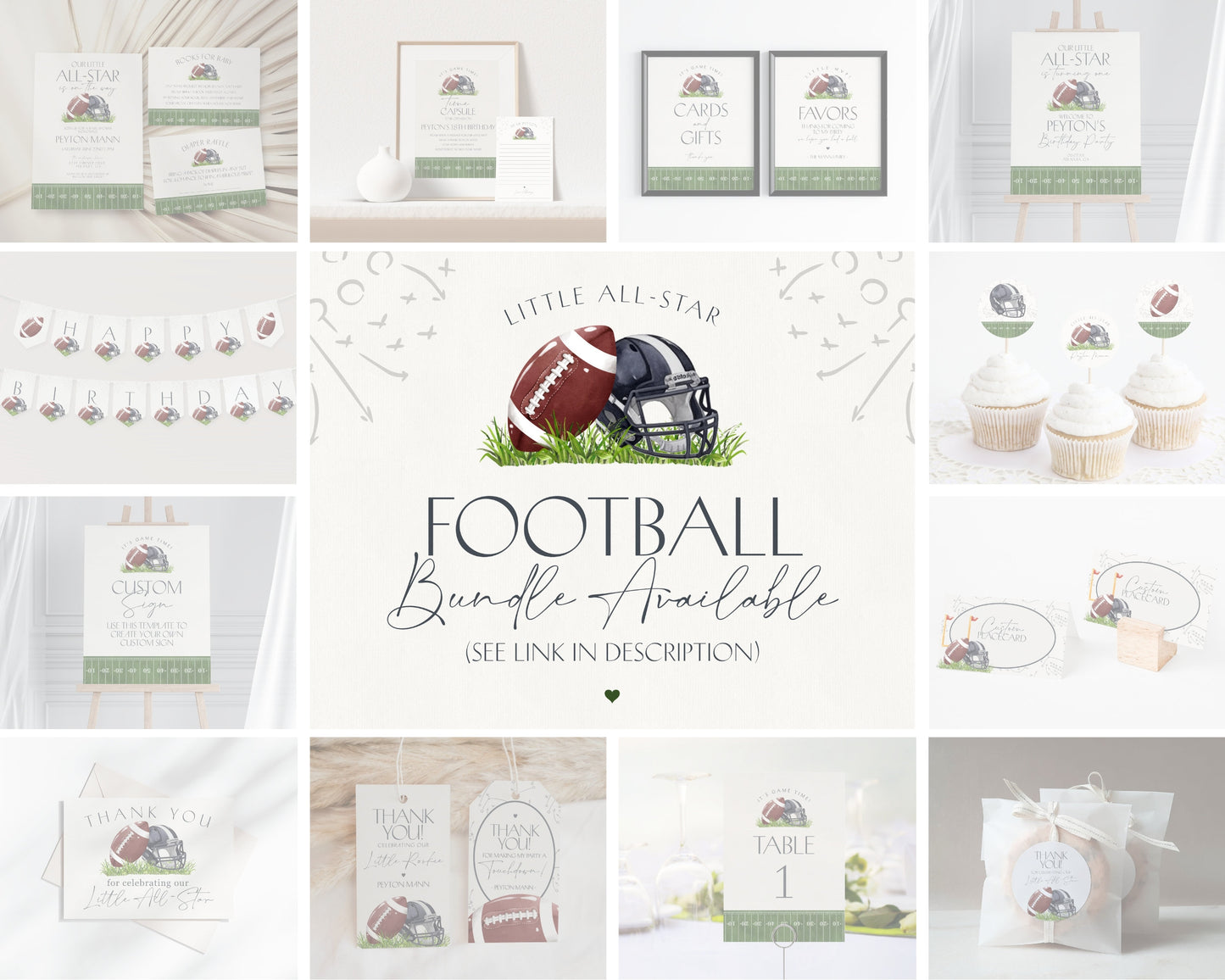 Football Baby Shower Invitation Printable Template, Little All-Star Theme Shower for Boy, Little Rookie Sprinkle Touchdown Co-Ed Baby Shower