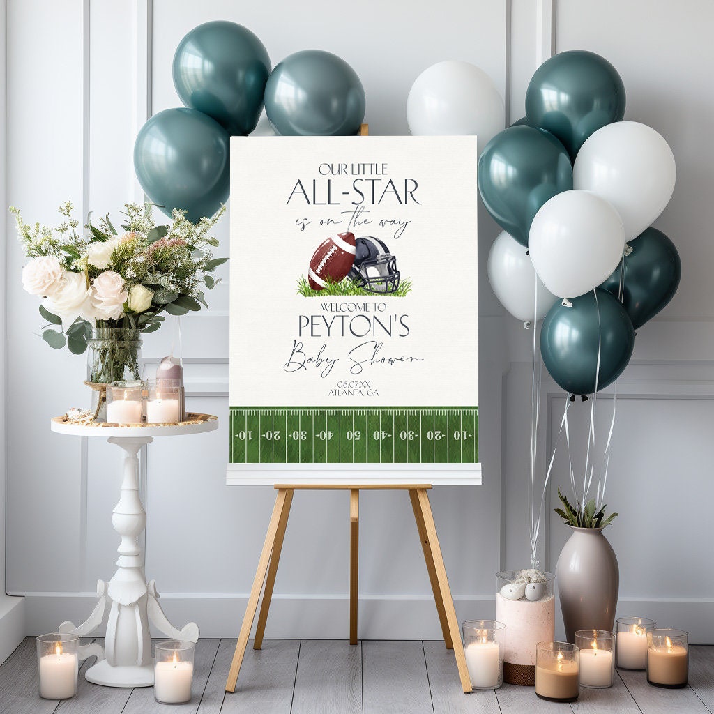 Football Baby Shower Welcome Sign Printable Template, Little All-Star Theme Shower for Boy, Little Rookie Sprinkle Touch Down Co-Ed Shower