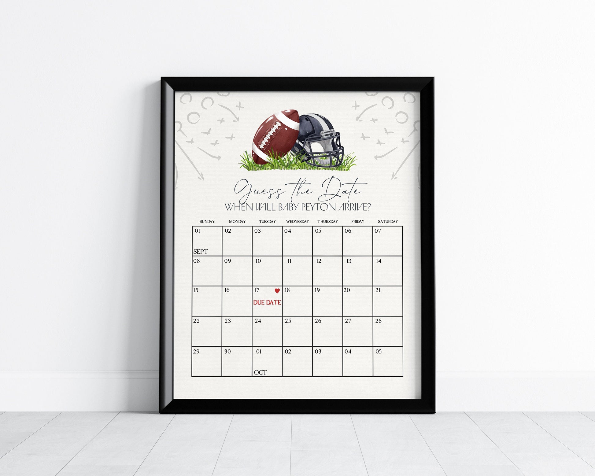 Football Baby Shower Guess the Date Game Template, Little All-Star Theme Shower for Boy, Little Rookie Sprinkle Touch Down Co-Ed Baby Shower