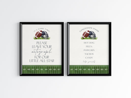 Football Concession Stand and Autograph My Football Sign, Little All-Star Theme Birthday Party or Baby Shower Little Rookie Touch Down Party