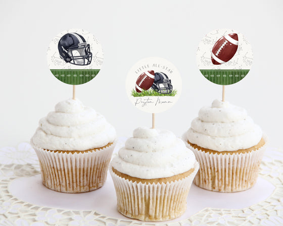 Football Cupcake Toppers Printable Template, Little All-Star Theme Birthday Party for Boy, Little Rookie Baby Shower for Touch Down Party