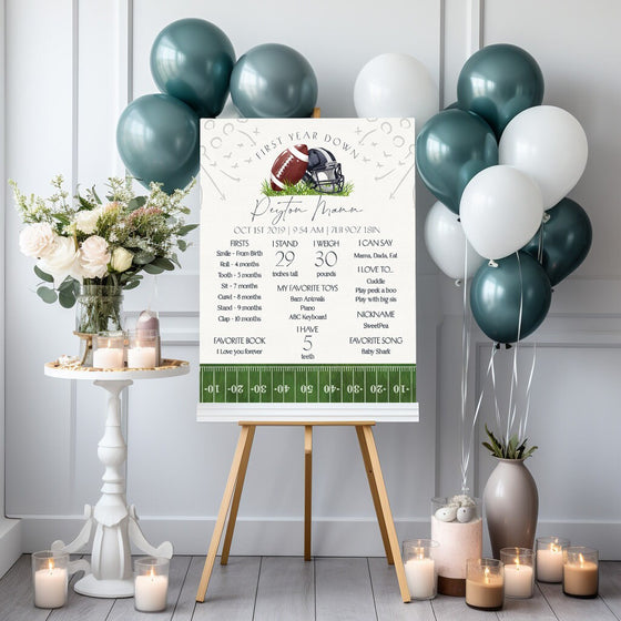 Football First Year Down Milestone Sign Printable Template, Little All-Star Theme 1st Birthday for Boy, Little Rookie Touchdown Party