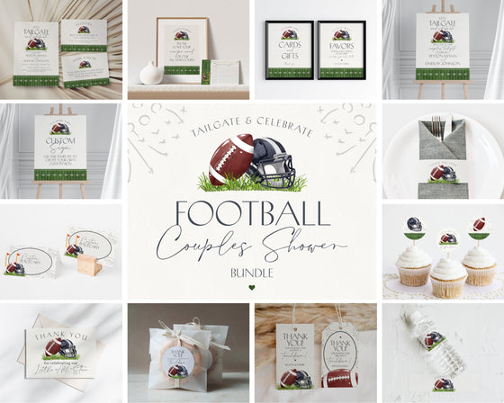 Football Couples Shower Bundle Printable Template, Tailgate and Celebrate Coed Bridal Shower for Countdown to Kickoff Engagement Tailgate