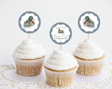  Mallard Birthday Party Cupcake Toppers Printable Template, Editable One Lucky Duck 1st Birthday Party Decor for Boy, Adventure Party Gingham
