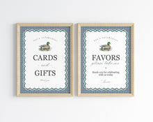  Mallard Cards & Gifts and Favors Sign Printable Template, Editable One Lucky Duck Birthday Party Decor for Boy Adventure Baby Shower Gingham
