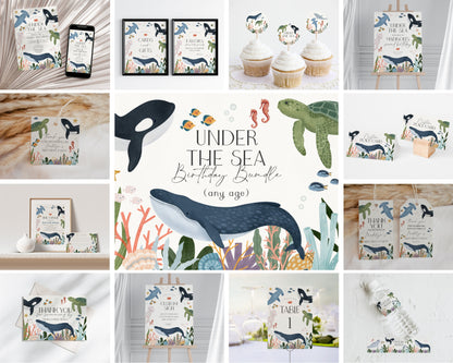 Under The Sea Birthday Bundle Template, Ocean Birthday for boy, Nautical Party Decor for Boy Sea Life Bday Party, Gender Neutral Decor