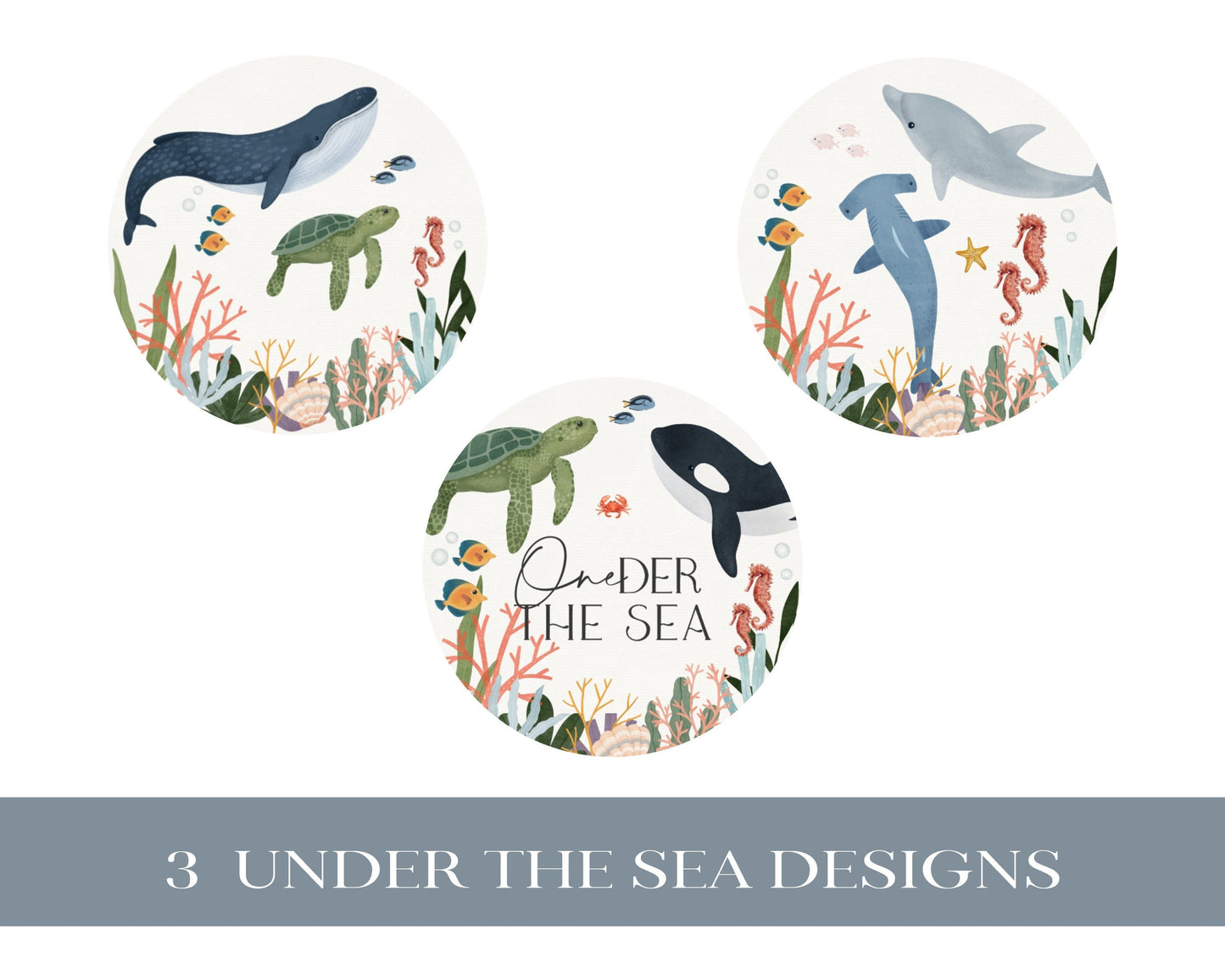 One-der the Sea 1st Birthday Cupcake Toppers Printable Template, Under the Sea First Birthday, Nautical Ocean Boy Party Decor Sea Life Bday