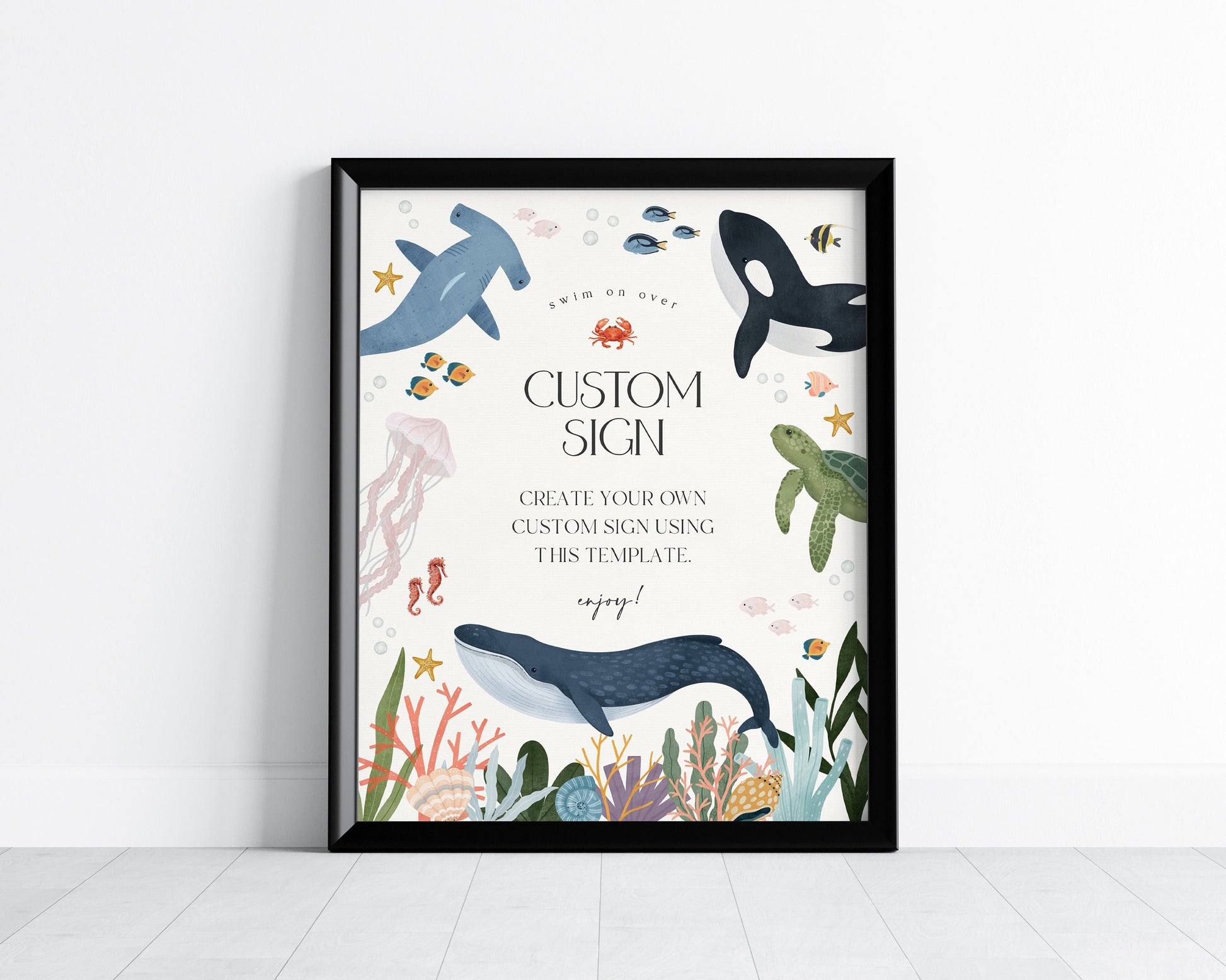 Under the Sea Custom Sign Printable Template, One-der the Sea First Birthday, Nautical Ocean Party Decor for Boy Baby Shower, Sea Life Bday