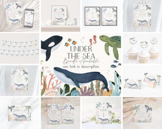 Under the Sea Place Cards Instant Download, One-der the Sea First Birthday, Nautical Ocean Party Decor for Boy Baby Shower, Sea Life Bday