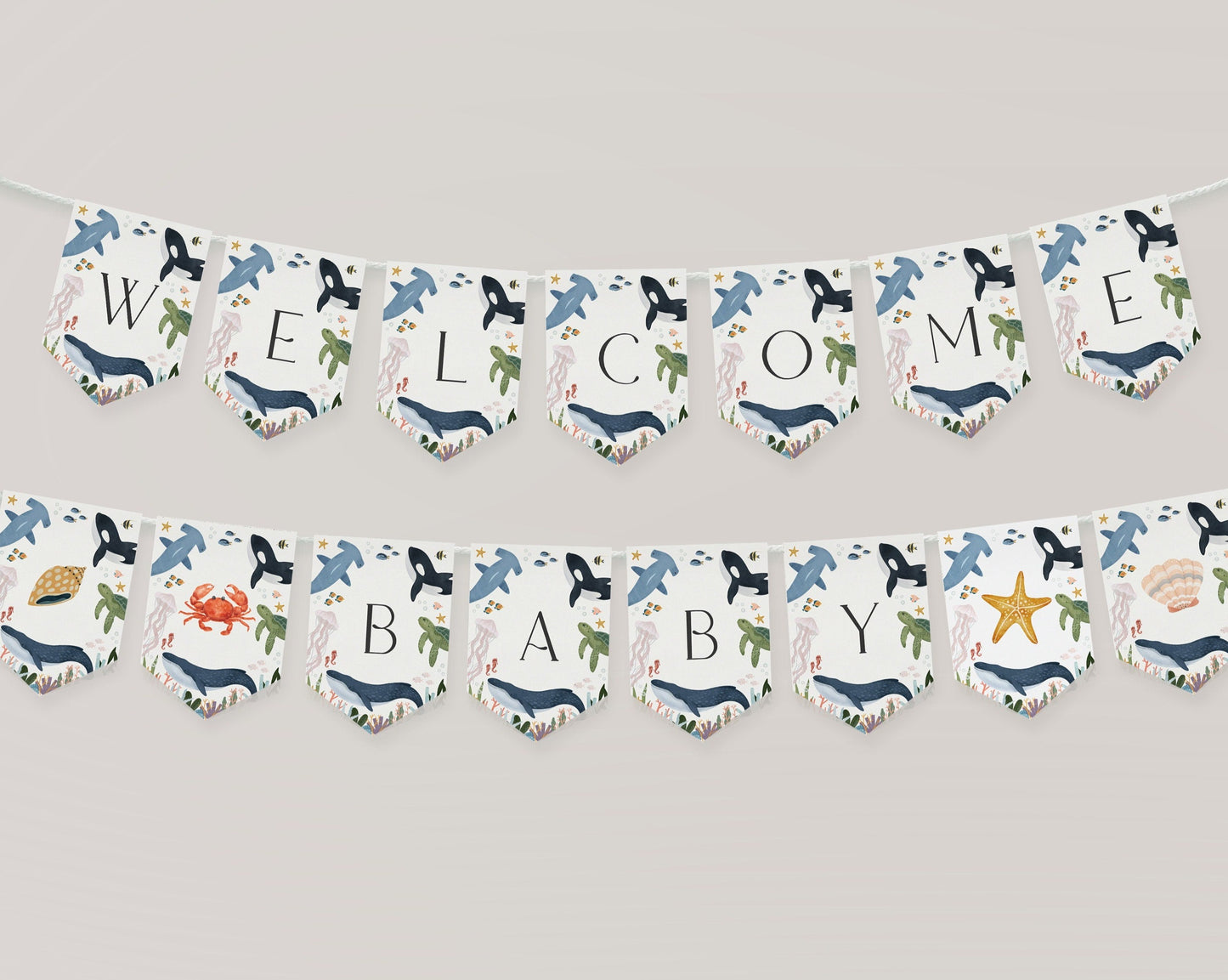 Under the Sea Baby Shower Banner Printable Template, Nautical Ocean Party Decor for Boy Baby Shower, Sea Life Baby Sprinkle, Gender Neutral