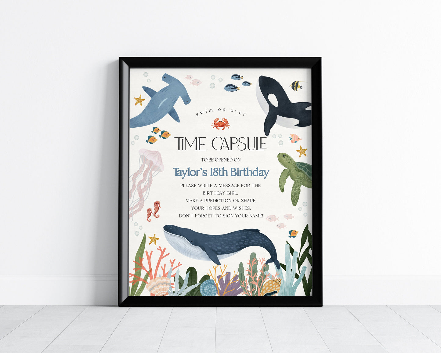 One-der the Sea Time Capsule Printable Template, Under the Sea First Birthday, Nautical Ocean Party Decor for Boy Sea Life Bday Party