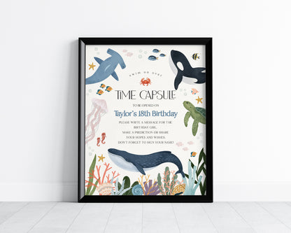 One-der the Sea Time Capsule Printable Template, Under the Sea First Birthday, Nautical Ocean Party Decor for Boy Sea Life Bday Party