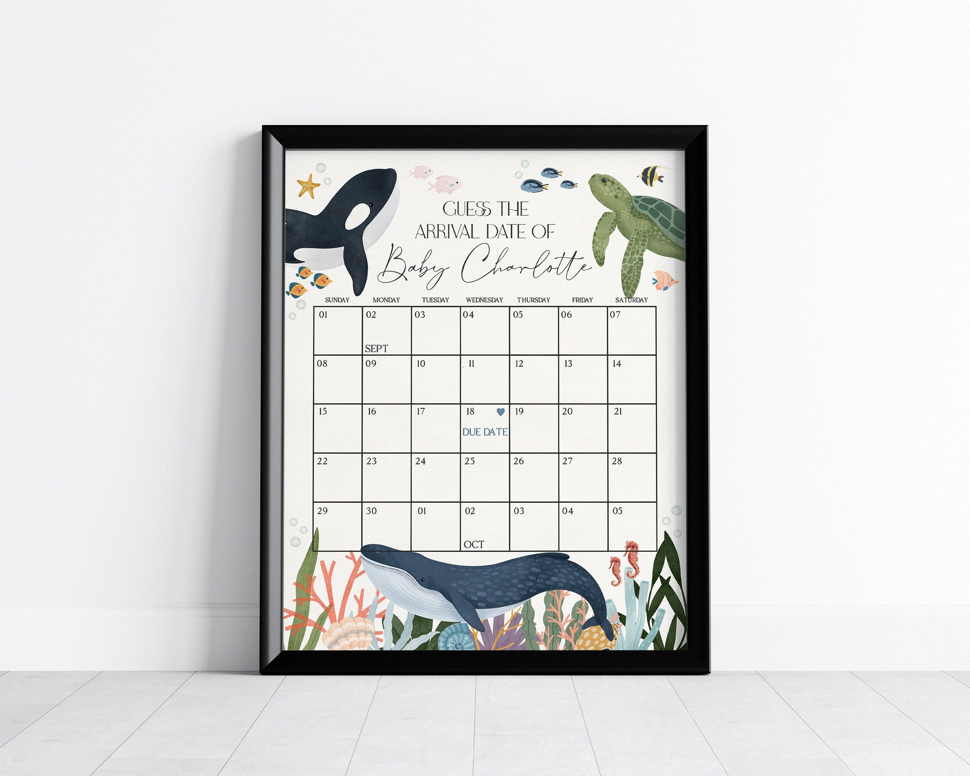 Under the Sea Baby Shower Guess the Date Game Template, Nautical Ocean Party Decor for Boy Baby Shower, Sea Life Baby Sprinkle