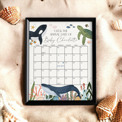 Under the Sea Baby Shower Guess the Date Game Template, Nautical Ocean Party Decor for Boy Baby Shower, Sea Life Baby Sprinkle