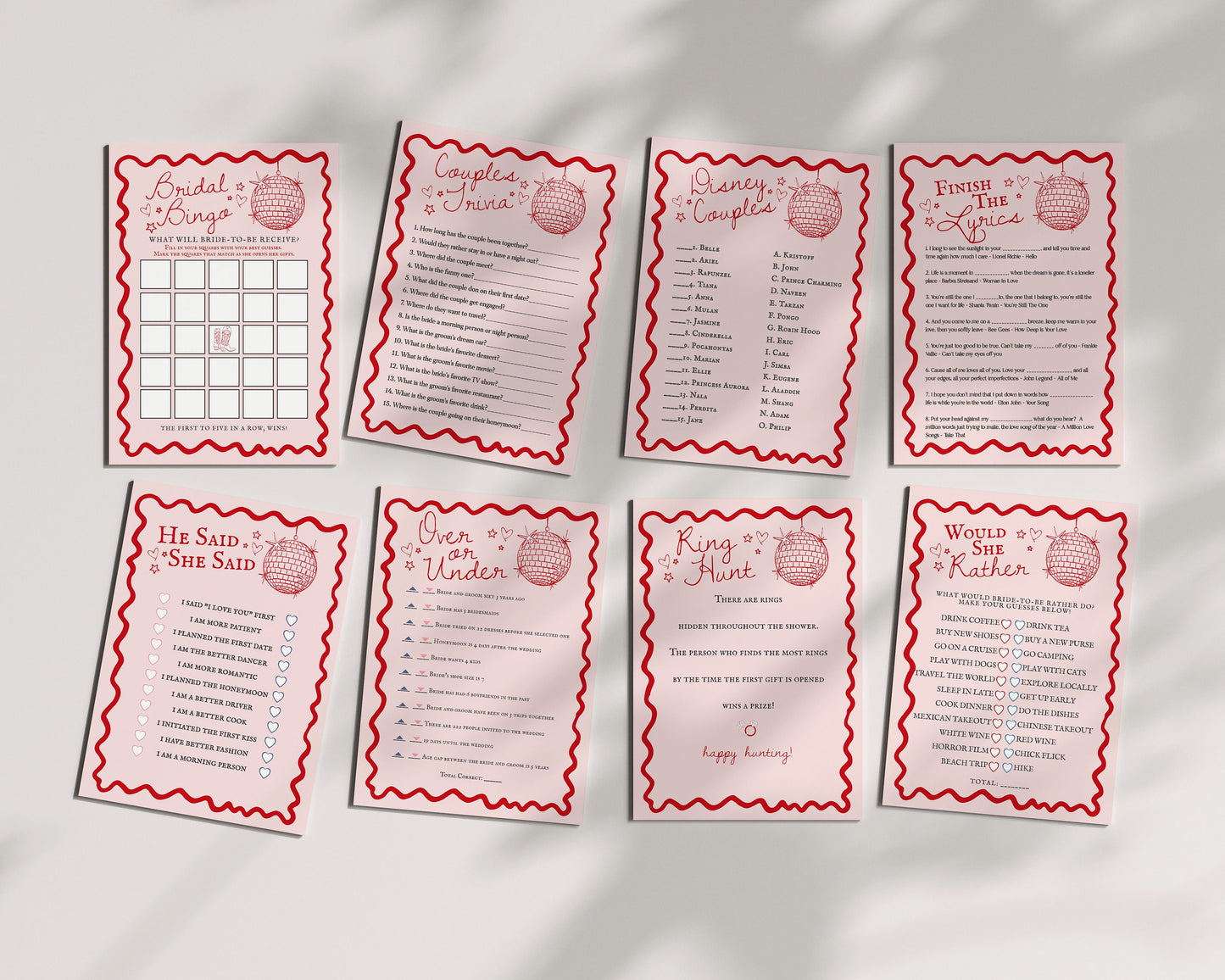 Disco Cowgirl Bridal Shower Games Set Printable Template, Hand drawn rodeo party decor for Nashville theme bridal shower for Texas Bride