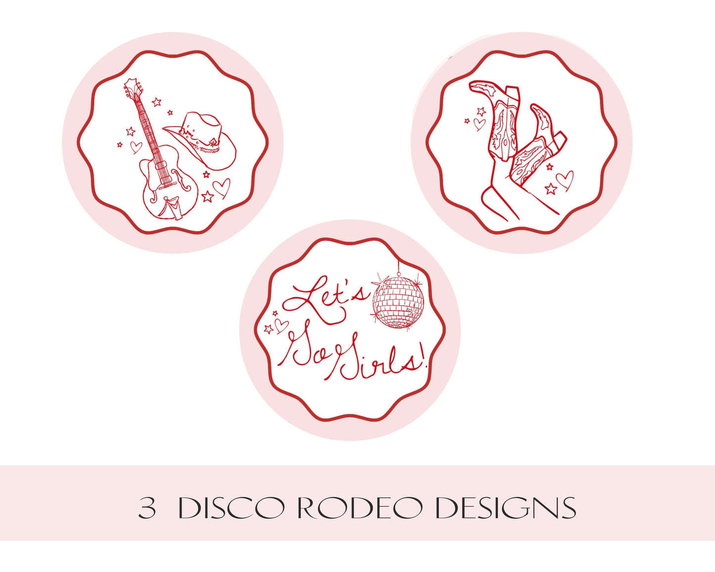 Disco Cowgirl Cupcake Toppers Printable for Birthday or Bachelorette, Hand drawn rodeo party decor for Nashville birthday party bash