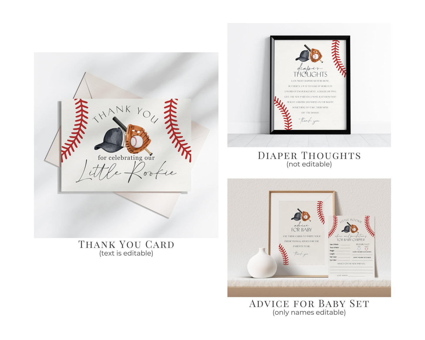 Baseball Baby Shower Bundle Printable Template, Little Rookie Theme Shower for Boy, Little Slugger Sprinkle for Grand Slam Co-Ed Baby Shower