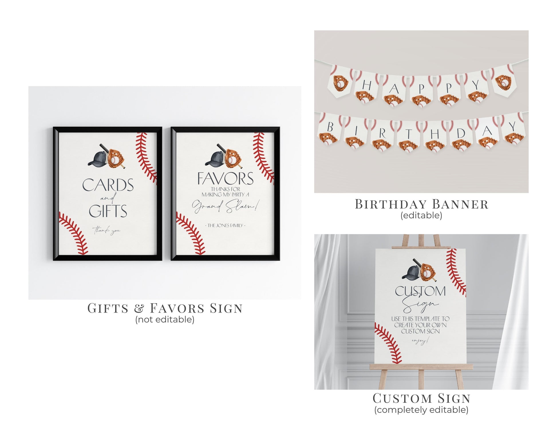 Baseball First Birthday Bundle Template, Little Rookie Theme 1st Birthday for Boy, Little Slugger Party for Grand Slam Birthday Decor