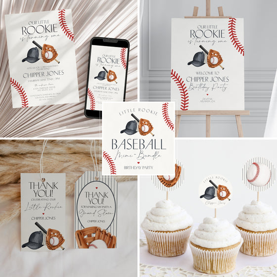 Baseball Birthday Party Mini Bundle Printable Template, Little Rookie Theme Birthday for Boy, Little Slugger Party Grand Slam Birthday Decor