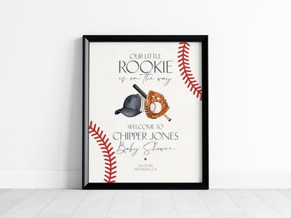 Baseball Baby Shower Welcome Sign Printable Template, Little Rookie Theme Shower for Boy, Little Slugger Sprinkle Grand Slam Co-Ed Shower