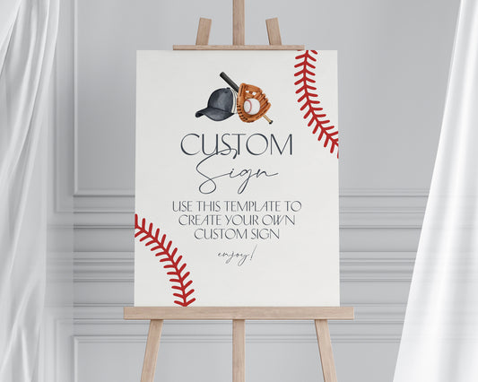 Baseball Custom Sign Printable Template, Little Rookie Theme Boy Birthday Party, Little Slugger Baby Shower for Grand Slam 1st Bday Party