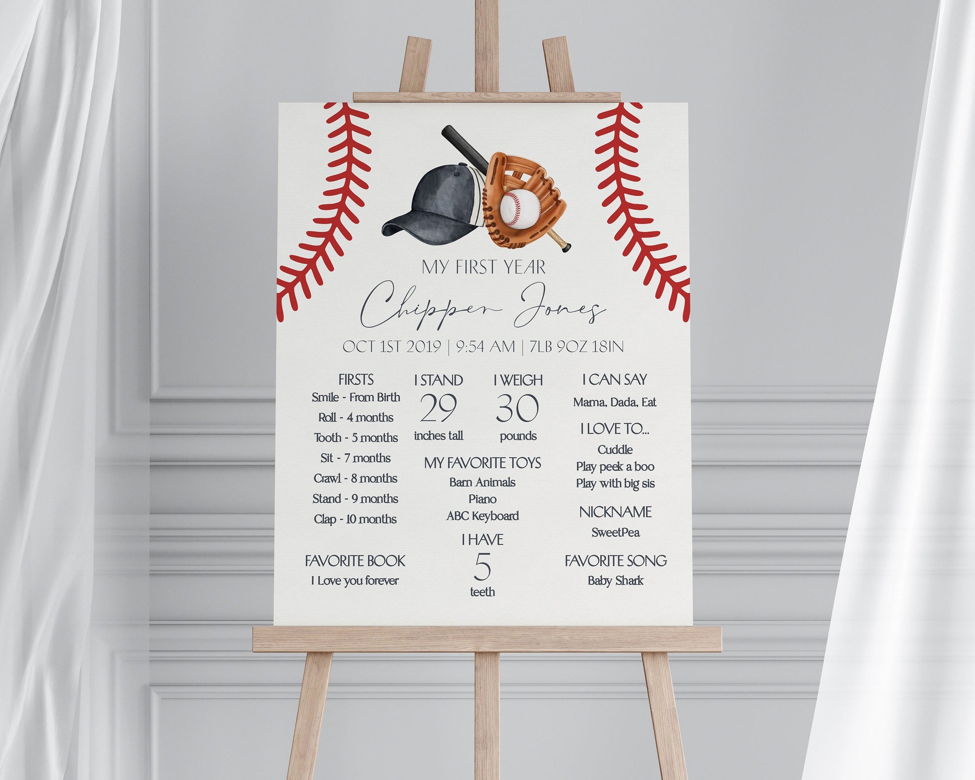 Baseball First Year Milestone Sign Printable Template, Little Rookie Theme 1st Birthday for Boy, Little Slugger Grand Slam Birthday Decor