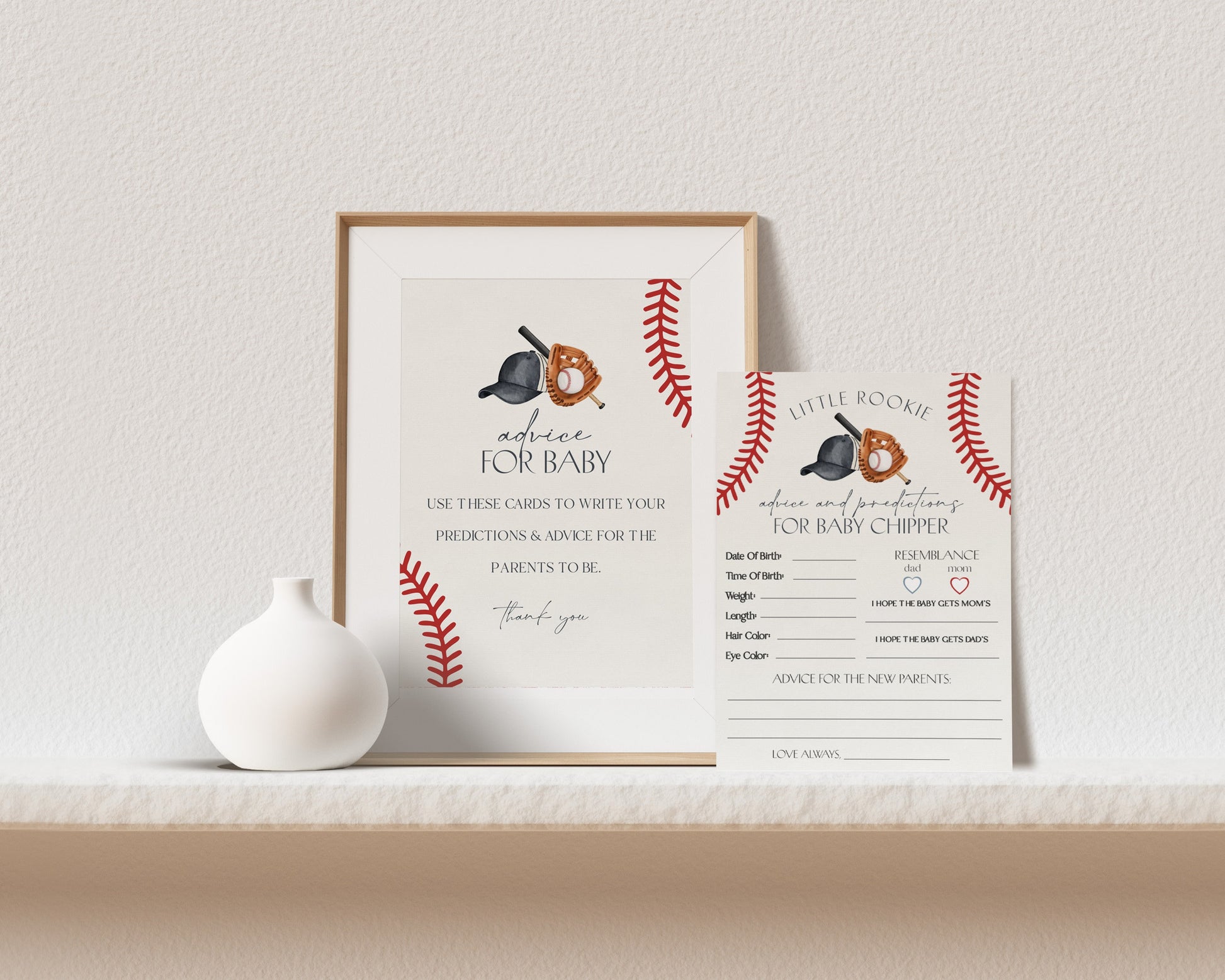 Baseball Advice for Baby Cards Printable Template, Little Rookie Theme Shower for Boy, Little Slugger Sprinkle for Grand Slam Co-Ed Shower