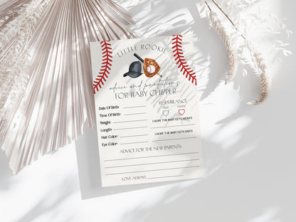 Baseball Advice for Baby Cards Printable Template, Little Rookie Theme Shower for Boy, Little Slugger Sprinkle for Grand Slam Co-Ed Shower