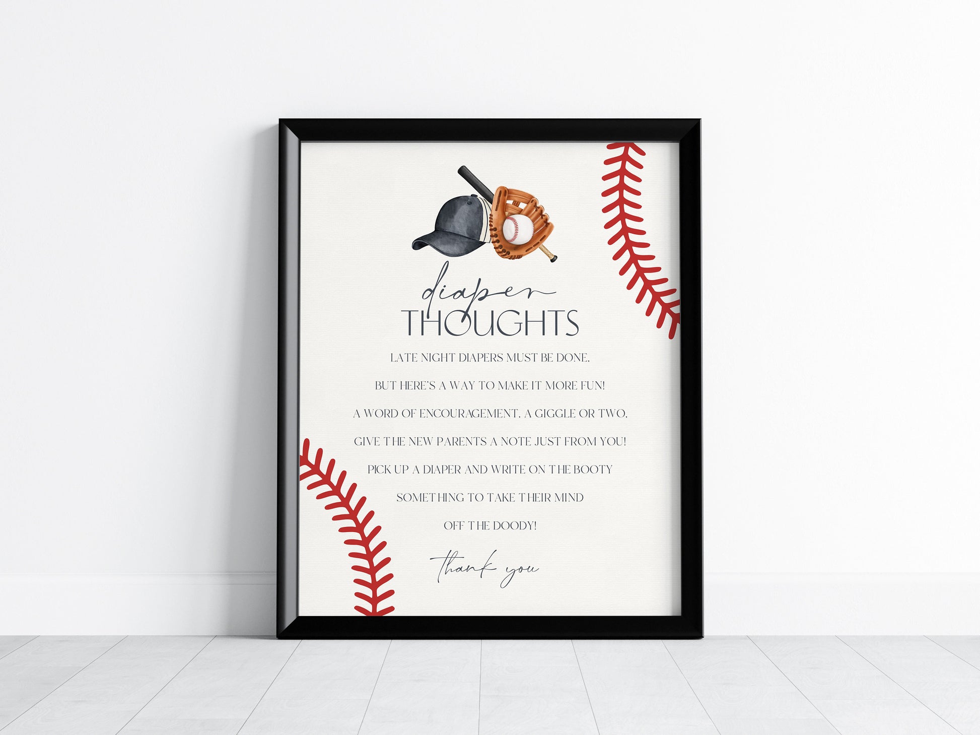 Baseball Baby Shower Diaper Thoughts Sign Printable, Little Rookie Theme Shower Boy, Little Slugger Baby Sprinkle Grand Slam Co-Ed Shower