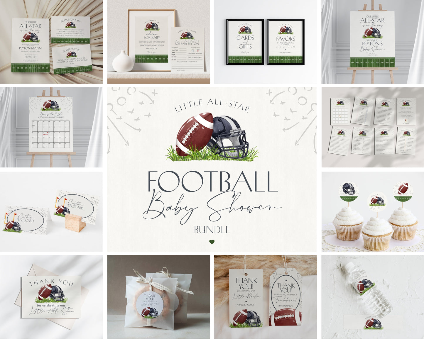 Football Baby Shower Bundle Printable Template, Little All-Star Theme Shower for Boy, Little Rookie Sprinkle for Touchdown Co-Ed Baby Shower