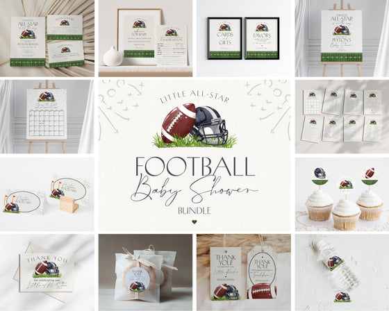 Football Baby Shower Bundle Printable Template, Little All-Star Theme Shower for Boy, Little Rookie Sprinkle for Touchdown Co-Ed Baby Shower