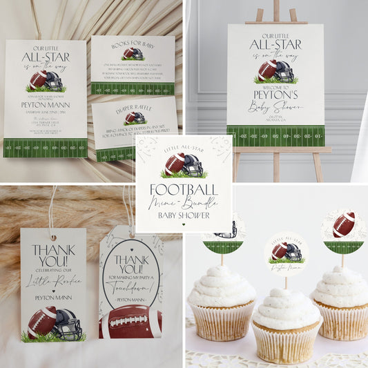 Football Baby Shower Mini Bundle Printable Template, Little All-Star Theme Shower for Boy, Little Rookie Sprinkle for Touchdown Co-Ed Shower