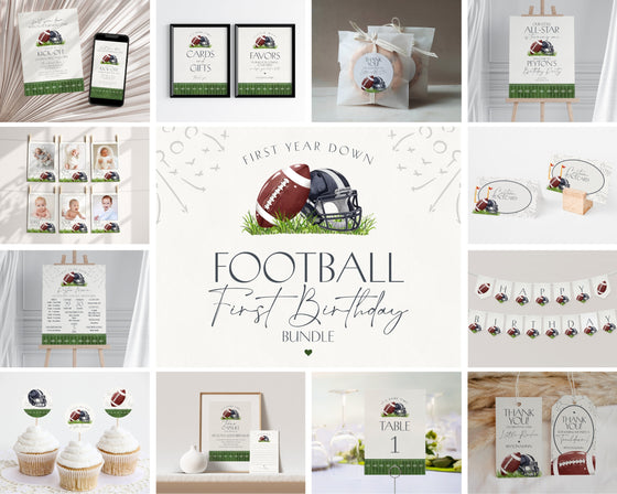 Football First Year Down Birthday Bundle Template, Little All-Star Theme 1st Birthday for Boy, Little Rookie Party for Homer Birthday Decor