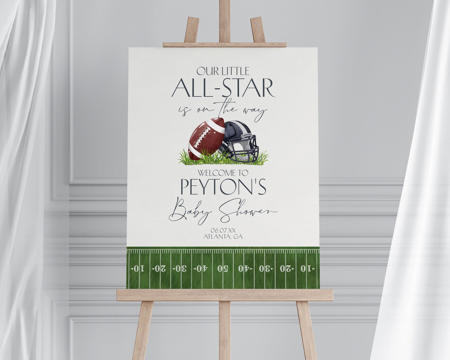 Football Baby Shower Welcome Sign Printable Template, Little All-Star Theme Shower for Boy, Little Rookie Sprinkle Touch Down Co-Ed Shower